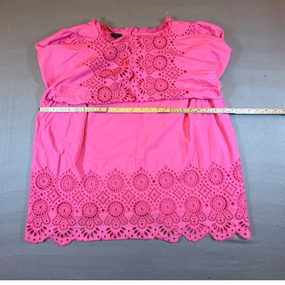Talbots Plus Pink Eyelet Embroidered Cotton Top 2X Ruffle Neck 3/4 Sleeve 2448 - Picture 7 of 10